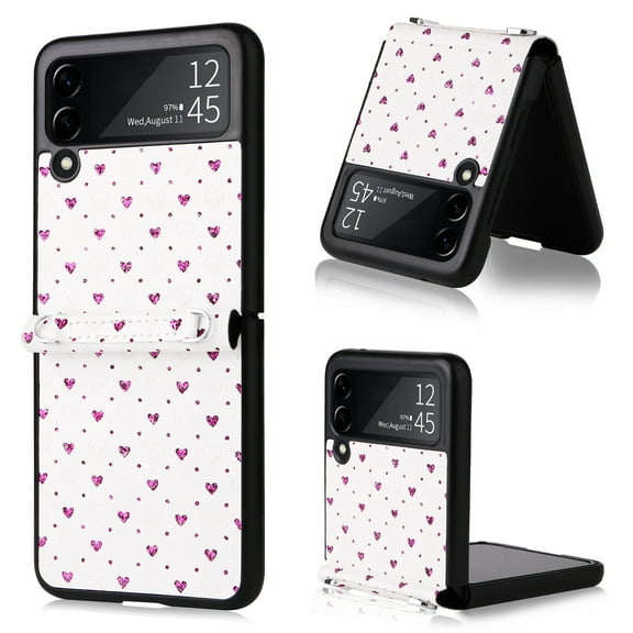 TECH CIRCLE for Samsung Galaxy Z Flip 3 Case,Heart Pattern Leather Soft TPU Bumper Ultra-Thin Cover with Long Shoulder Strap for Samsung Galaxy Z Flip 3 5G 2021, Purple