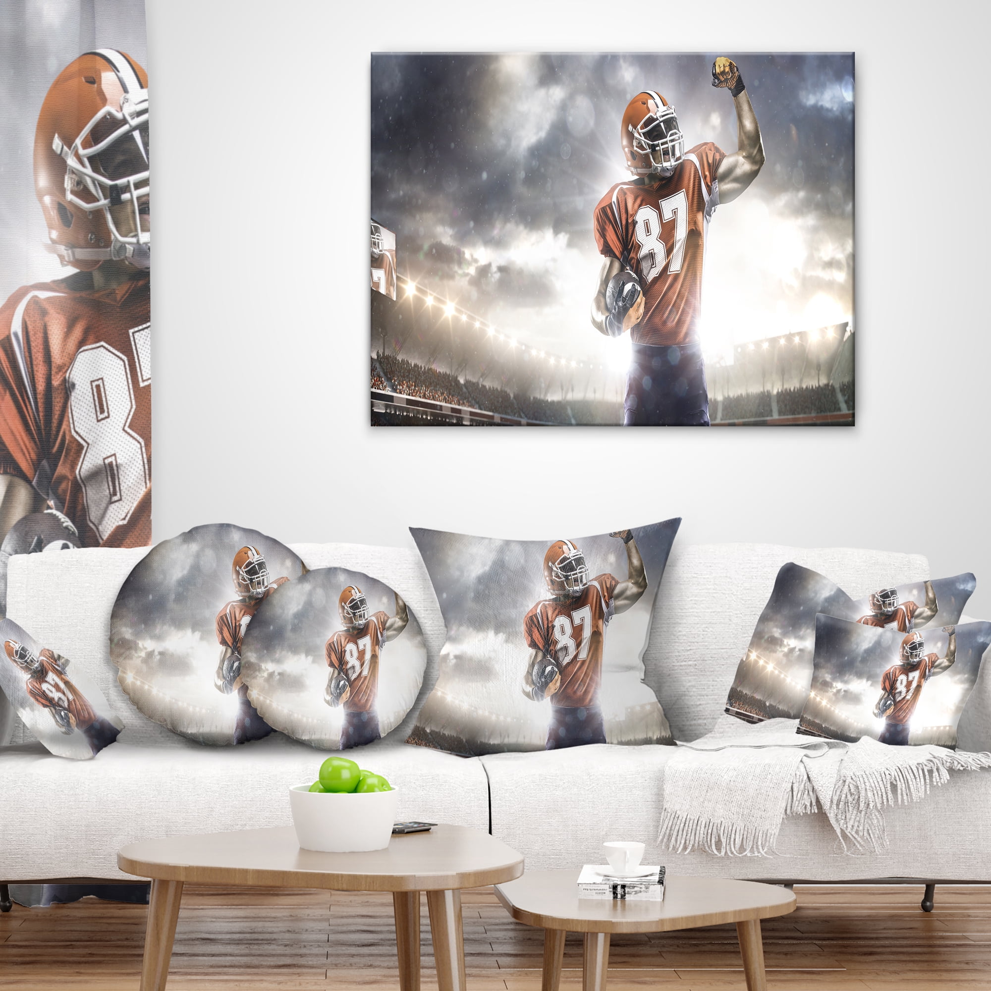Designart American Footballer on Stadium - Sport Throw Pillow - 18x18