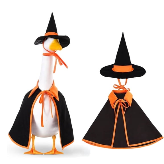 Porch Goose Halloween Outfit for 23 Inch Lawn Goose, Witch Cape and Hat Costume Clothes Set for Outdoor Patio Yard Lawn Garden Decoration, Orange