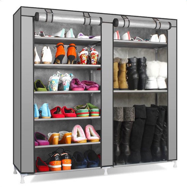 Portable Shoe Rack 6 Tiers 9 Grid Shoe Organizer With Dustproof Cover Free Standing Shoes Storage Racks Zippered Storage Shoes Cabinet 27 Pairs Shoe Tower Ideal For Hallway Entryway Gray W5983