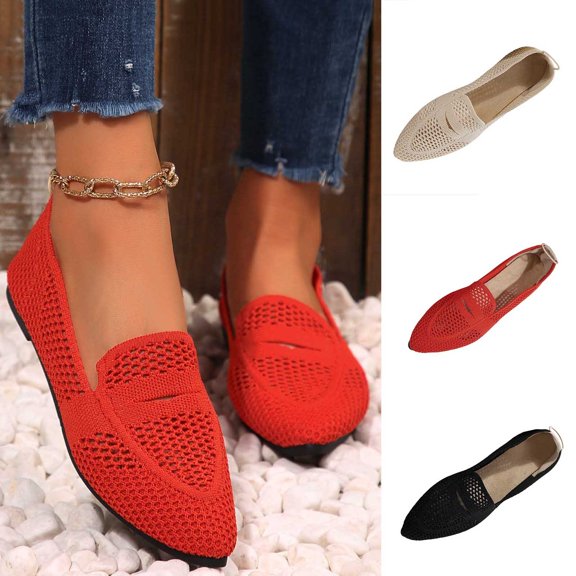 Fnooota Womens Slip on Flats, Lightweight Mesh Business Non Slip Flat Shoes Red Size 8.5