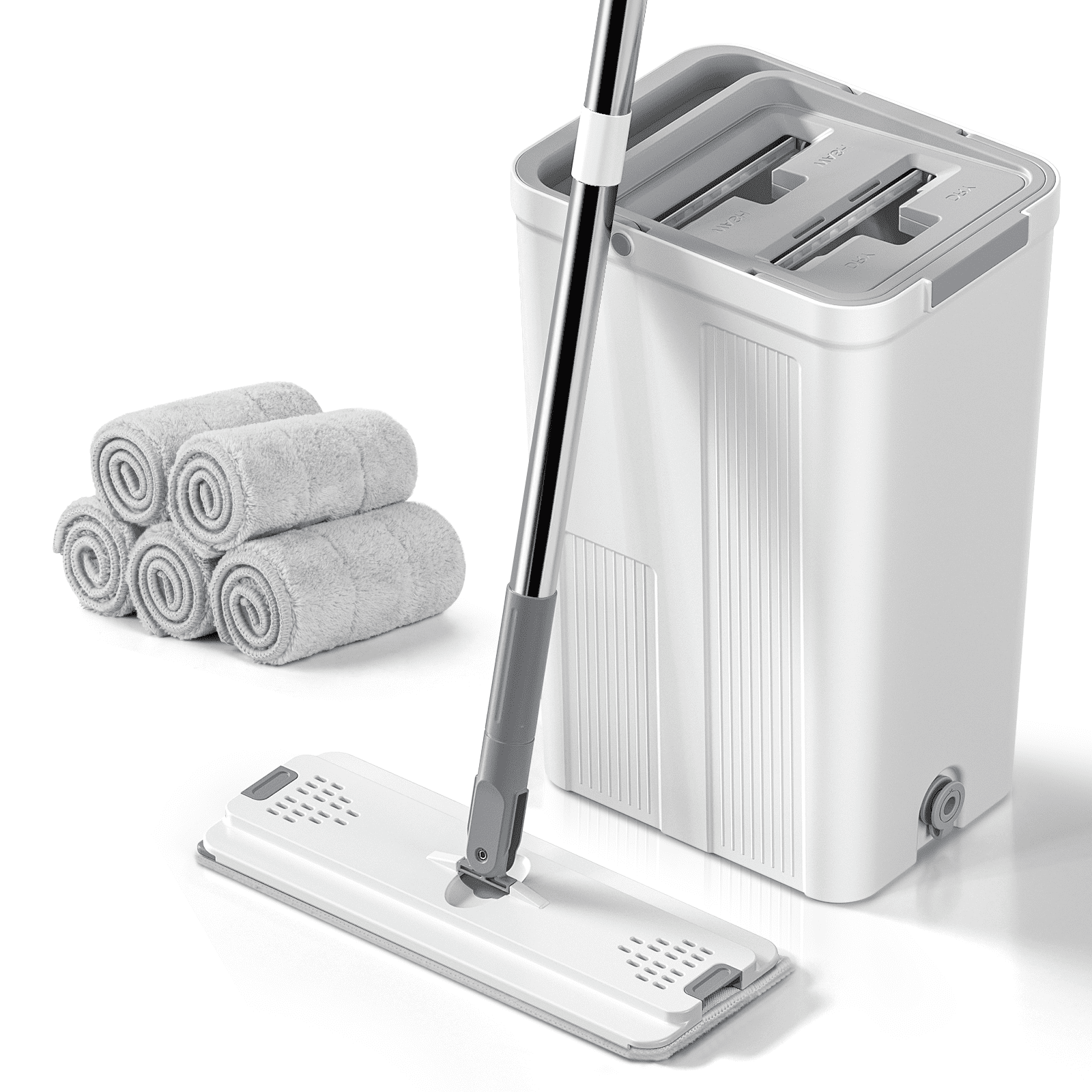 Cshidworld Mop and Bucket with Wringer Set, Hands Free Flat Floor Mop and Bucket Set, 5 Washable Microfiber Pads, Wet and Dry Use, Home Floor Cleaning System