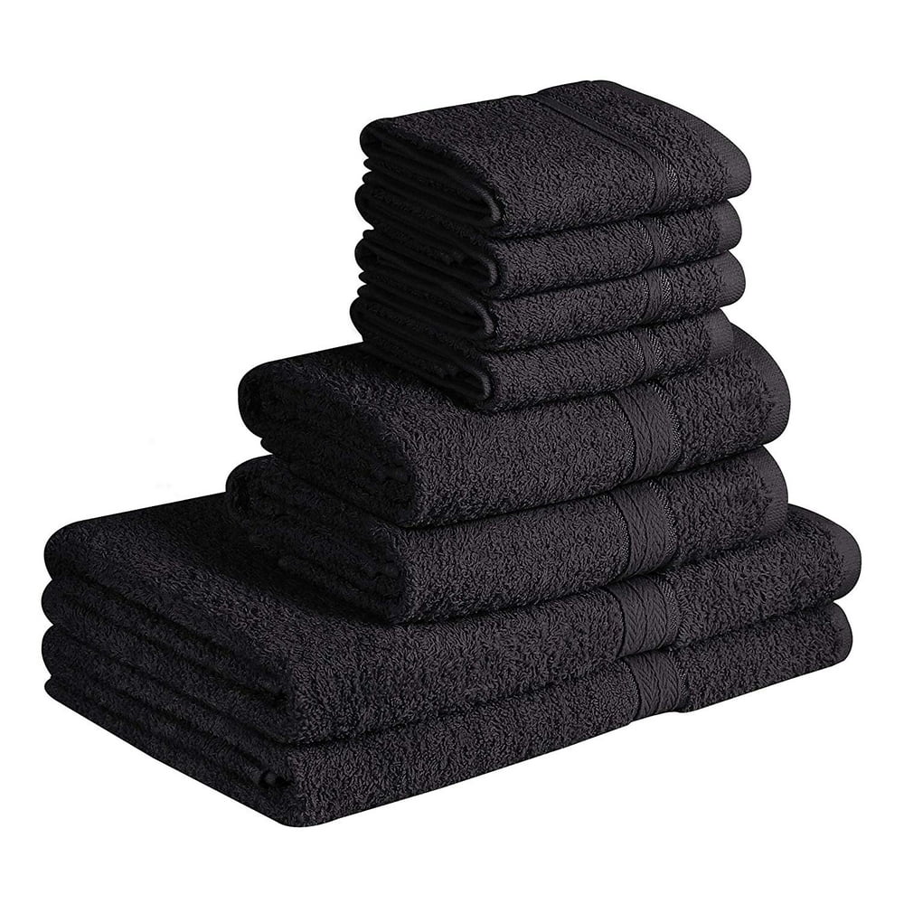 Beauty Threadz 100 Cotton 8Piece Towel Set Black 2 Bath Towels, 2