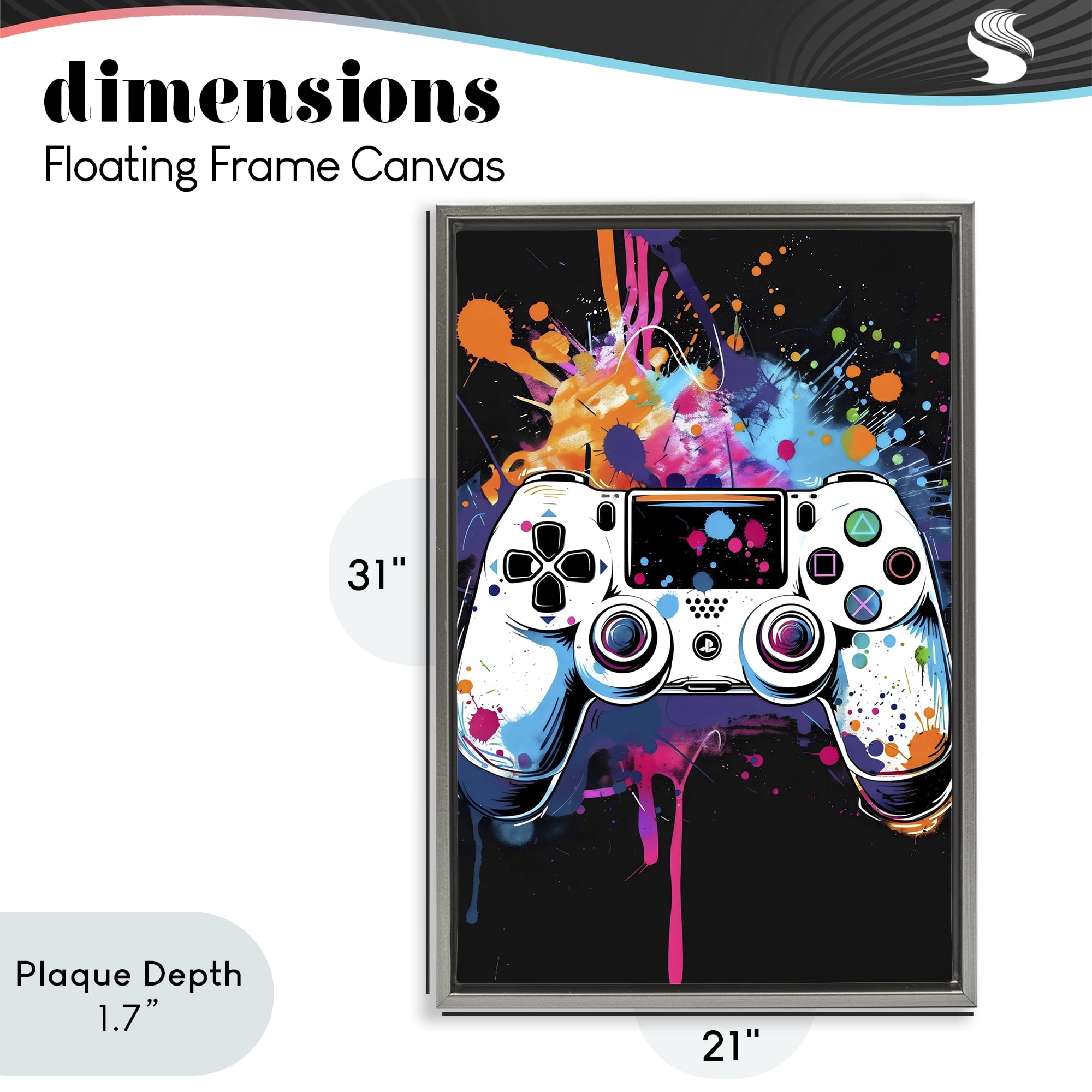Stupell Industries Controller Contrast with Neon Splatter Gray Framed Floater Canvas Wall Art, design by Creative Studio