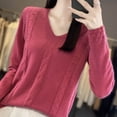 thumbnail image 5 of VSSSJ Womens V Neck Sweaters Loose Fit Soft Solid Color Long Sleeve Casual Warm Knit Fall Winter Base Layer Sweater Pullover Tops Hot Pink XXL, 5 of 7