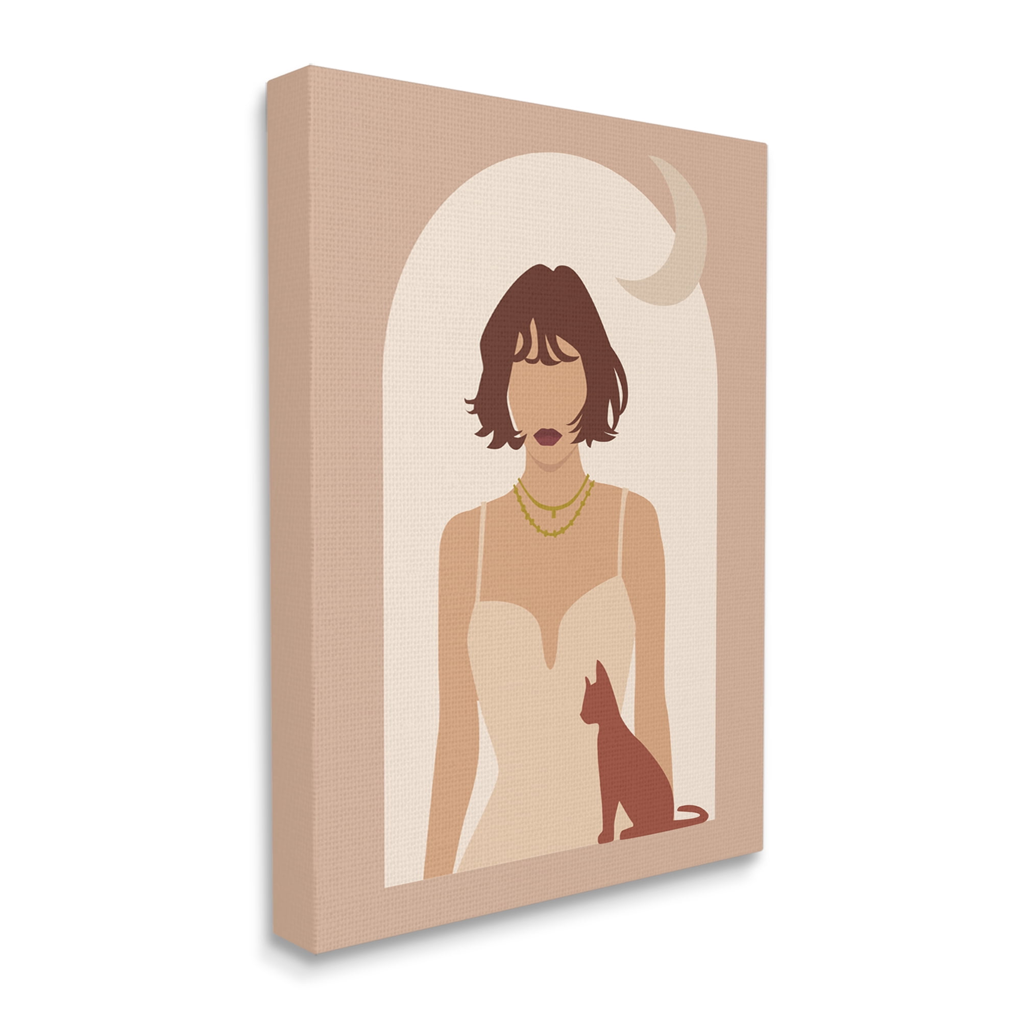 Stupell Industries Woman & Cat Arch Shape Cutout Moon Motif Graphic Art Gallery Wrapped Canvas Print Wall Art, Design by Birch&Ink