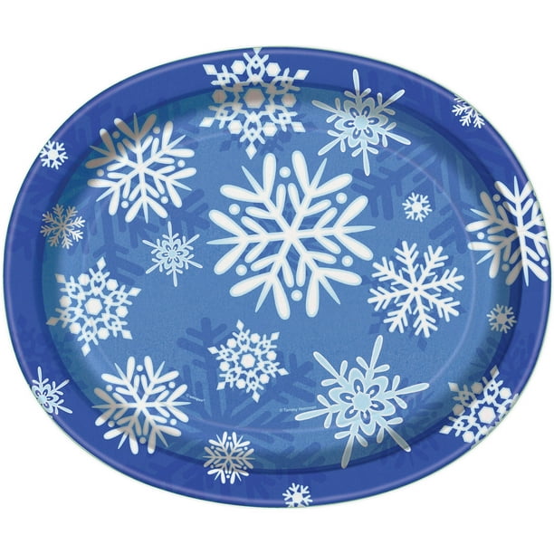 12" Winter Snowflake Holiday Oval Paper Dinner Plates, 8ct Walmart