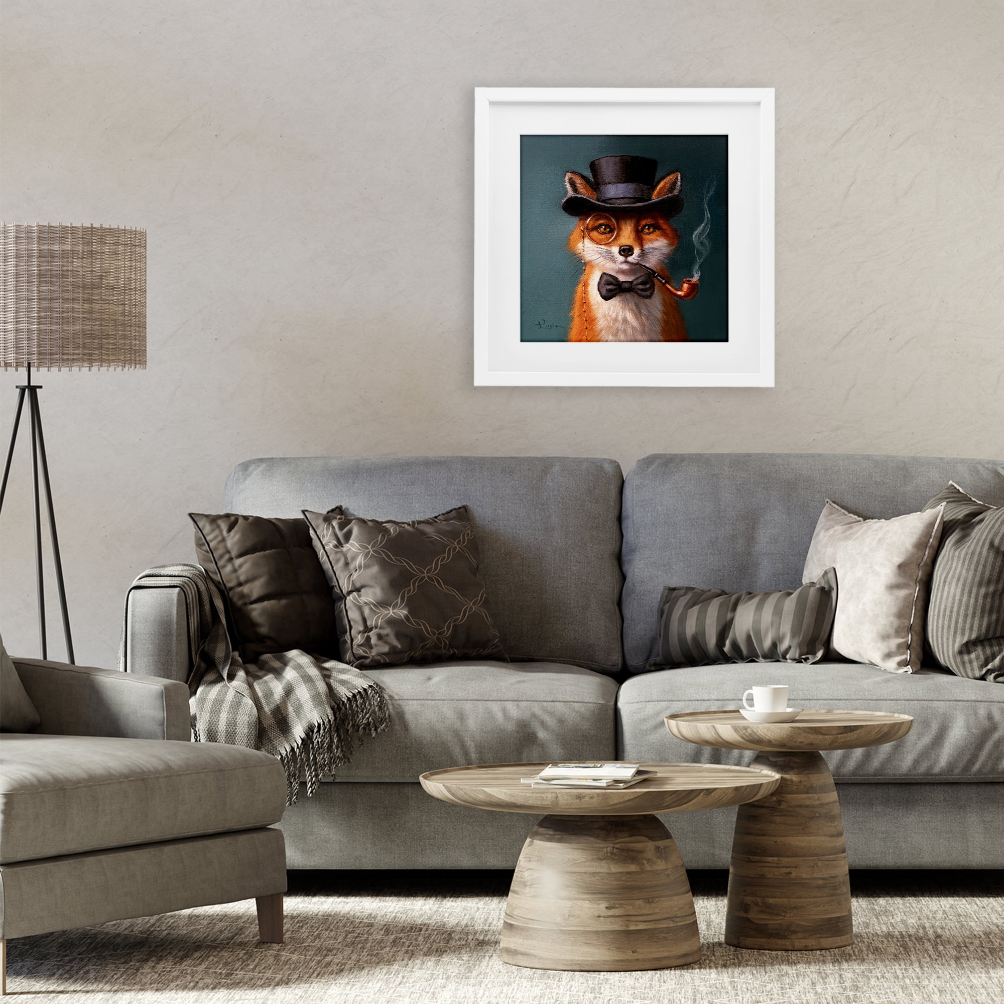 Stupell Industries Charming Dapper Fox White Framed Print Under Glass, design by Lucia Heffernan