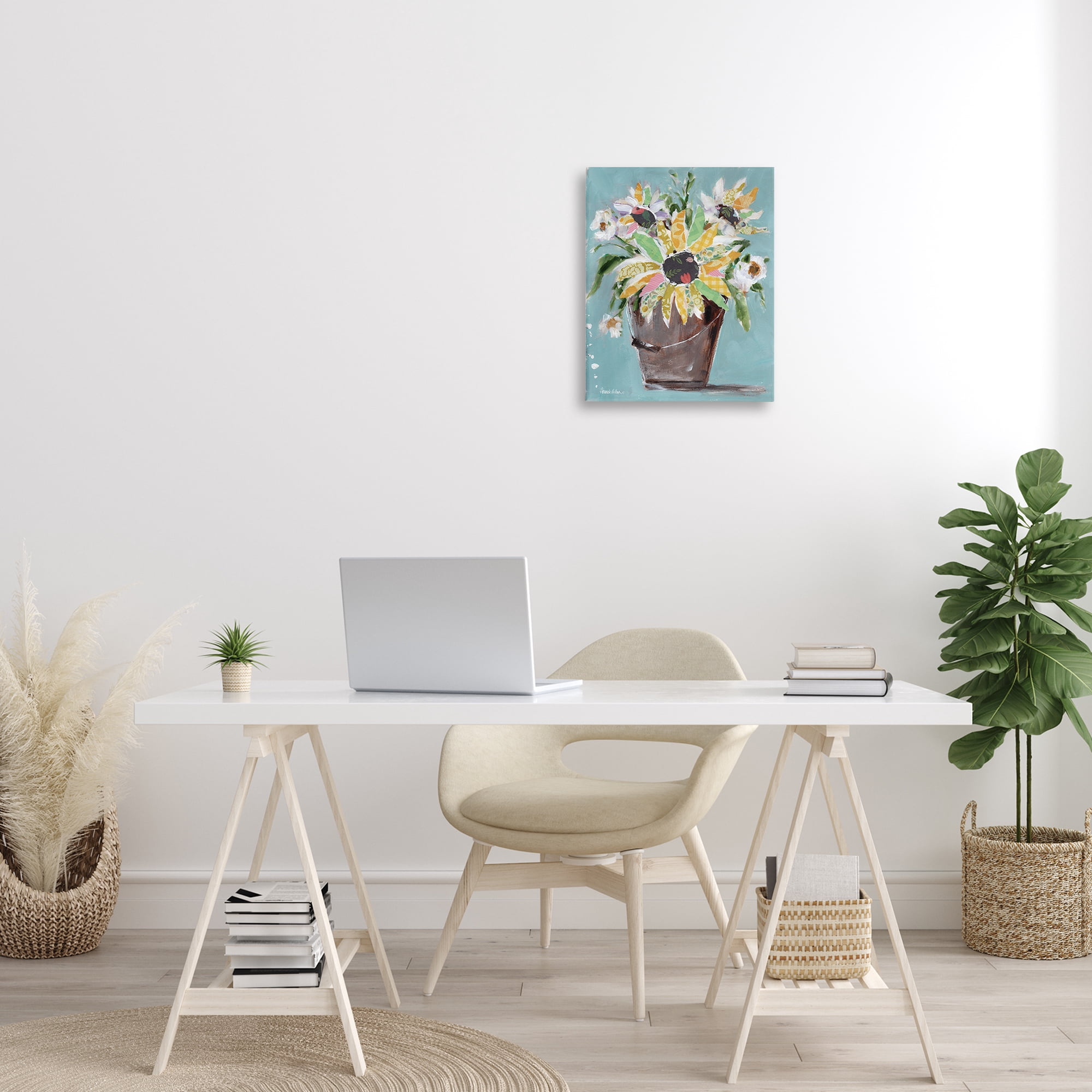 Stupell Industries Flower Bucket Bouquet Botanical & Floral Painting Gallery Wrapped Canvas Art Print Wall Art, 16 x 20