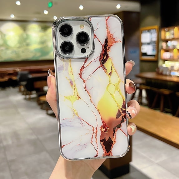 Slim Marble Case for iPhone 13 Pro Max, Marble Pattern Shiny Electroplated Plating Silver Frame Cover, Rugged PC + TPU Shockproof Non-Slip Phone Case for iPhone 13 Pro Max,Pattern-G