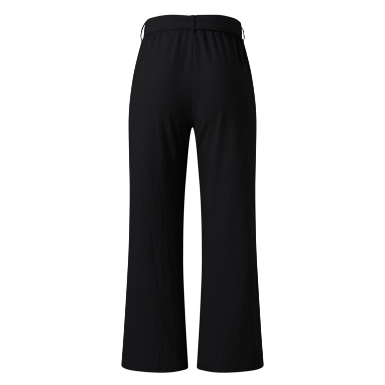 ketyyh-chn99 Black Leather Pants Women Paper Bag Pants High Waist with  Pockets Tie Casual Cropped Trousers S-XXL 