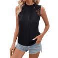 thumbnail image 1 of Blusas Sin Mangas de Encaje para Mujer, Blusas Plisadas de Verano 2025, Blusas Elegantes e Informales Sin Mangas. Negro S, 1 of 10