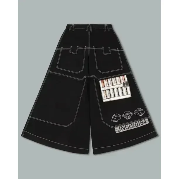 JNCO Jeans Y2K Pants Hip Hop Crown Embroidery Retro Blue Baggy