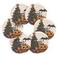 thumbnail image 7 of Yayeee 6 PCS Drink Coasters with Holder Set Woven Absorbent Round Tabletop Hot Pad, Cartoon Halloween Trees, 7 of 7