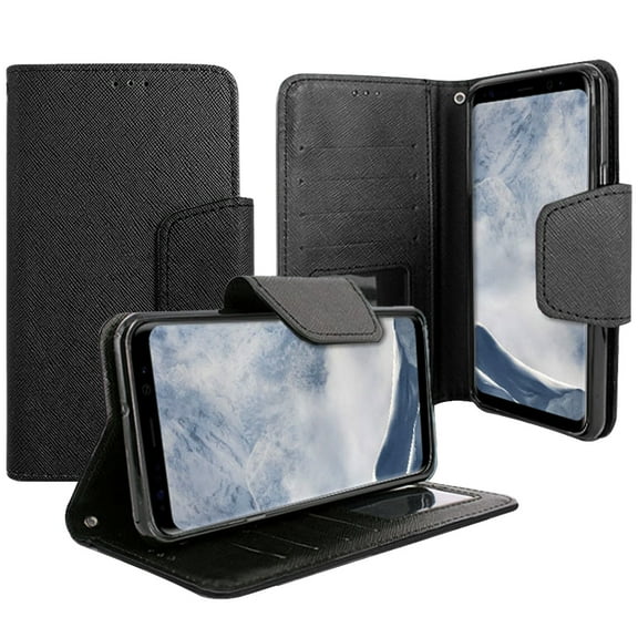 Samsung Galaxy S8 G950 Magnetic Flap Leather Wallet Case 2 Card Slots Black