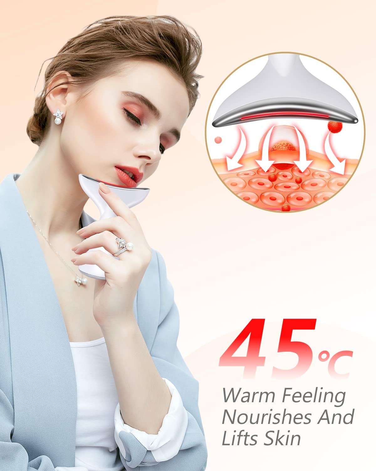 Face Massager for Face Neck Red Light Therapy Device 45℃ Heated Firming Wrinkle Removal Facial Massager 3 in 1