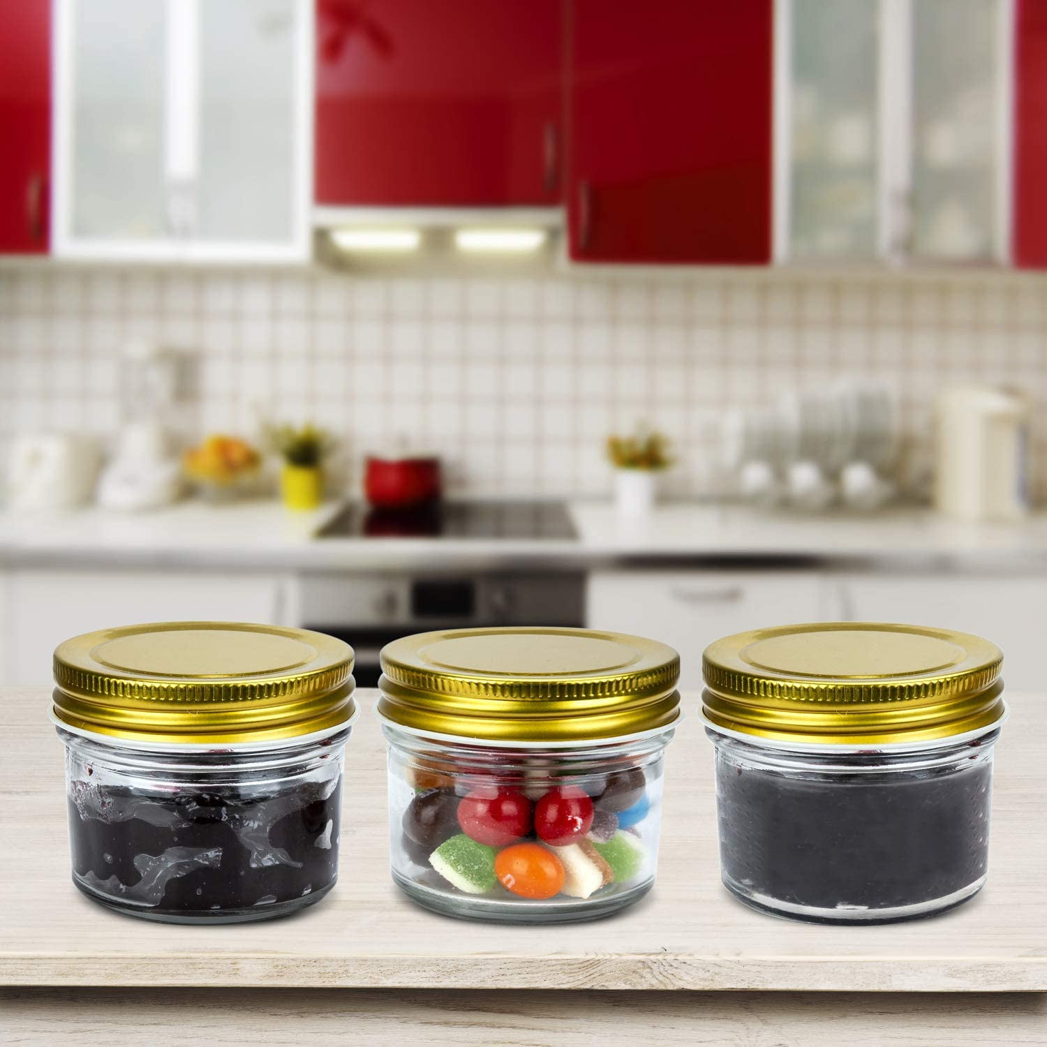 Encheng Glass Spice Jars, Glass Jars With Airtight Lids 4 oz,Small Jars  With LeakProof Rubber Gasket,Mason Jars With Hinged Lids For Kitchen,Mini