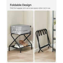 LEDREM Luggage Racks Set of 2, Foldable Steel Frame with Storage Shelf & Hook-and-Loop Fastener, for Suitcases up to 110 lb, Black