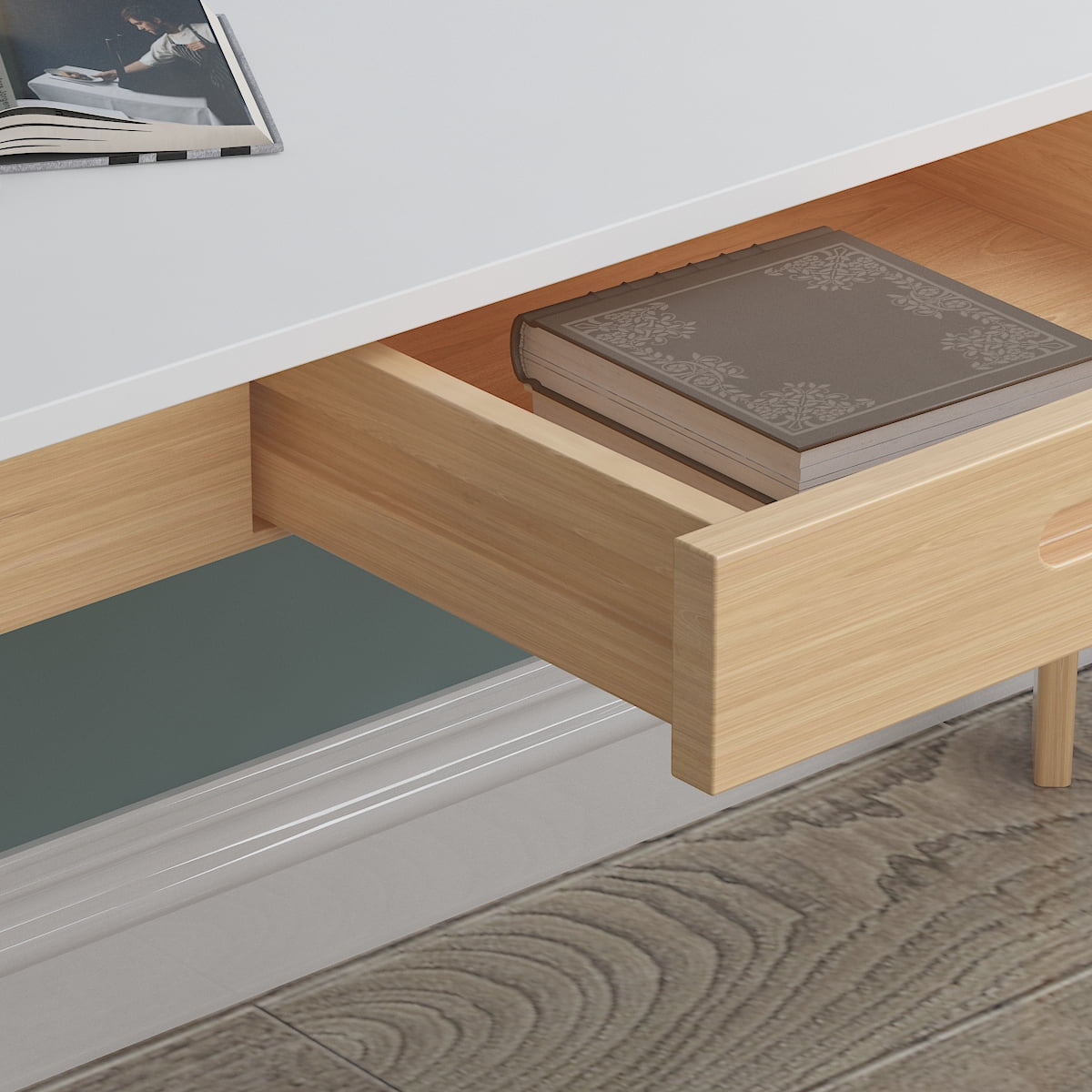 MONSLIPA Industrial Modern Wooden Desk with Storage Drawers, Office Computer Desk and Home Office Desk with Sturdy Wood Legs, 40" Long (White)