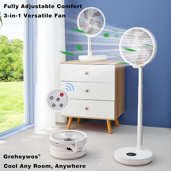 10 Inch Foldable Rechargeable Oscillating Fan, 7200mAh Battery Operated Standing Fan with Remote, 6 Speeds and Timing Function, Ultra-quiet Pedestal Fans for Bedroom Office Camping Travel