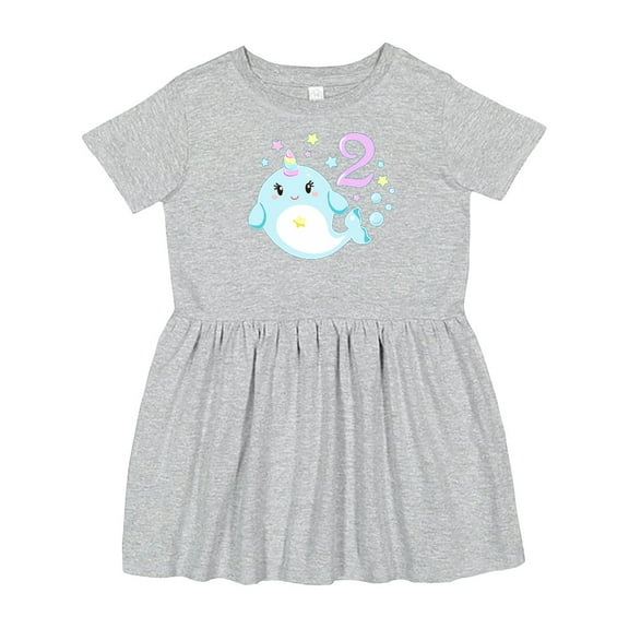 Inktastic Happy 2nd Birthday with Cute Narwhal Stars and Bubbles Girls Toddler Dress