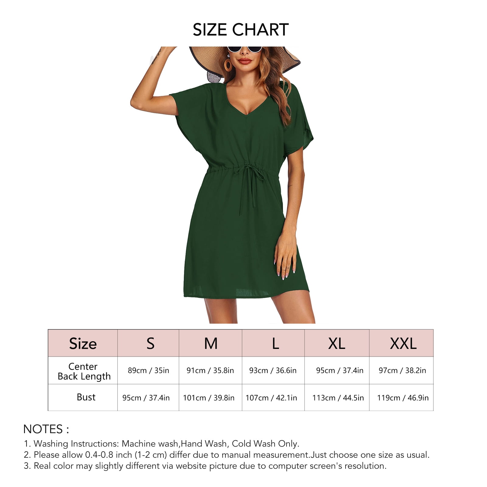 V Neck Bikini Cover Up, Waist Drawstring Side Split Soft Stylish