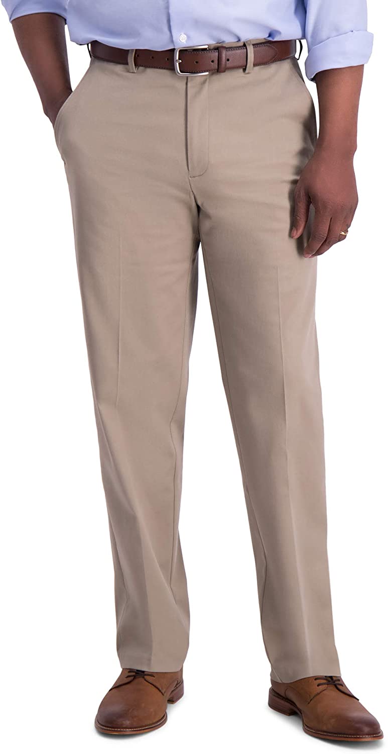 Haggar Mens Iron Free Premium Khaki Classic Fit Flat Front Expandable Waist Casual Pant - image 1 of 4