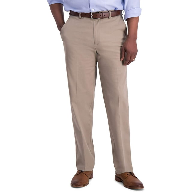 Haggar Mens Iron Free Premium Khaki Classic Fit Flat Front Expandable Waist Casual Pant