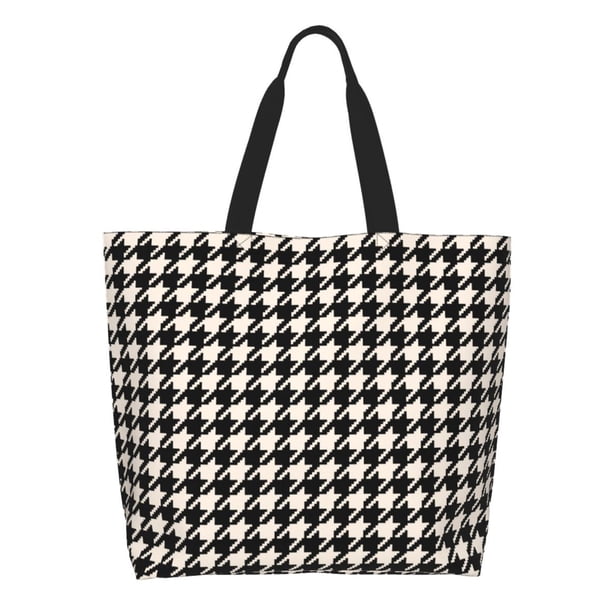 Balery Black and white houndstooth Bolsa Tote Estilo Estético con Cremalleras, Bolsa de Hombro, Bolsa de Compras Grande y Plegable
