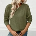 thumbnail image 4 of AXXD Womens Oversized Tee Shirts Green Basic Summer 2024 Loose Trendy Button Round-Neck Long Sleeve Casual T-shirt Top Solid Blouse, 4 of 8