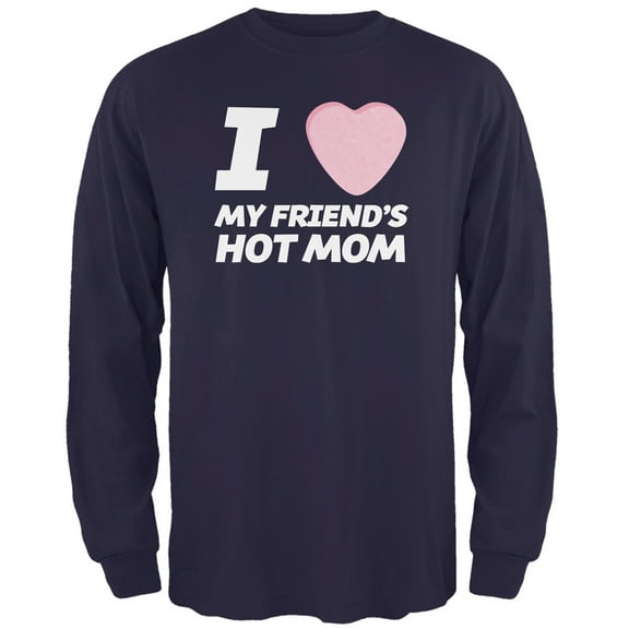 I Love My Friends Hot Mom Candy Heart Navy Adult Long Sleeve T-Shirt - Large