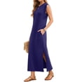 thumbnail image 3 of Fantaslook Womens Maxi Dress Round Neck Sleeveless Sundress Loose Split Wrinkle-Free Summer Long Dresses with Pockets, 3 of 8