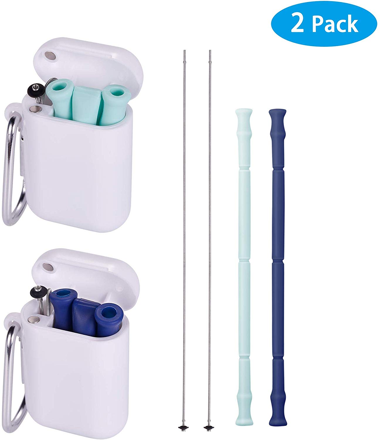 Reusable Silicone Collapsible Straws with Portable Keychain Carrying Case Bendy Foldable