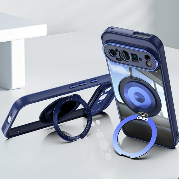 Allytechgroup Google Pixel 10 /10 Pro Clear Case with Tempered Glass Camera Lens Protector, Military Grade Shockproof Kickstand Bumper Anti-Scratch Anti-Yellow Back Cover Case for Women Men, Blue