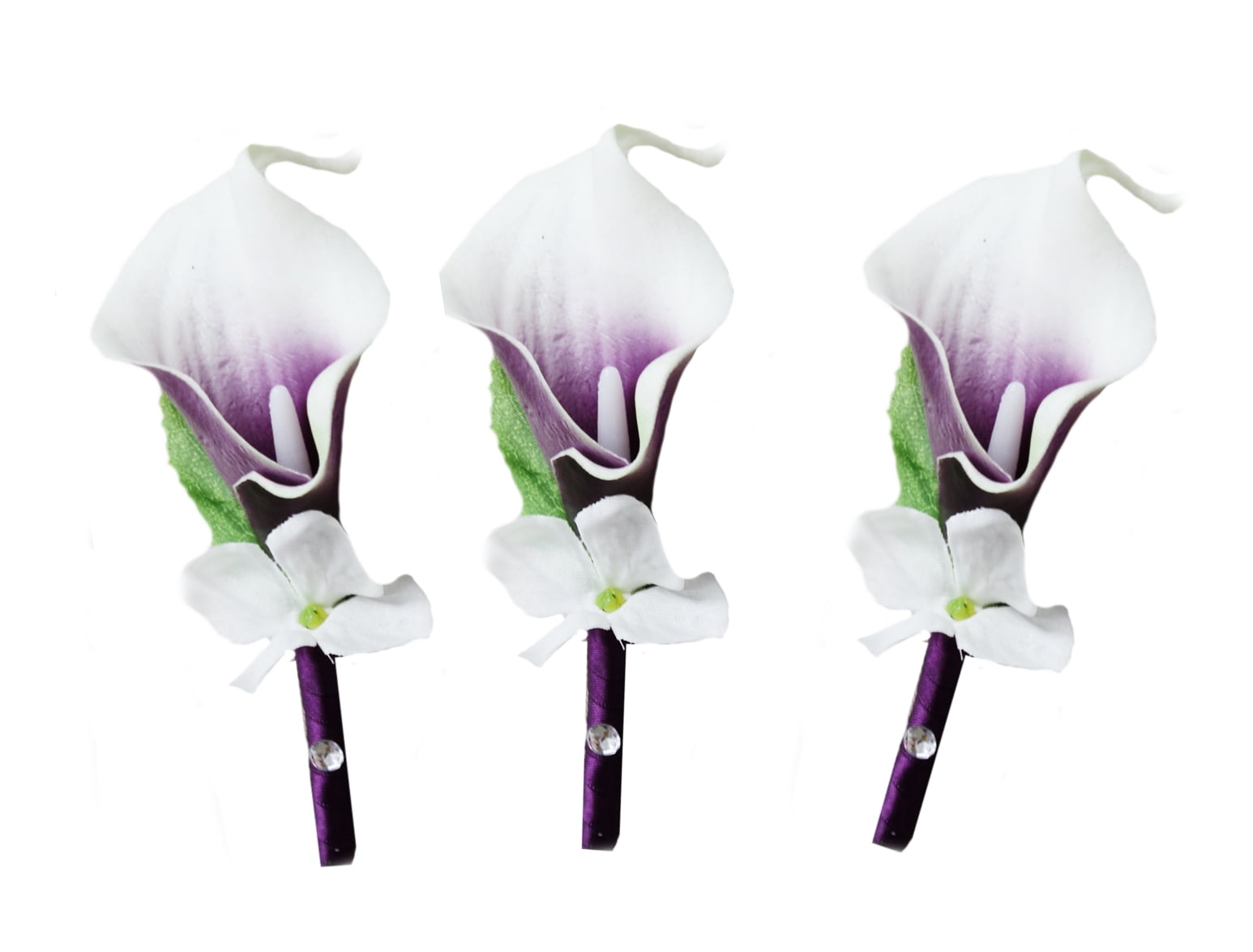 Boutonniere-double real touch calla lily ivory ribbon Pin included 