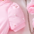 thumbnail image 4 of Girls Puff Sleeve Rose Tutu Dress Pearl Embellished Top with Satin Bow Waist Kids Formal Party Birthday Dress Summer Casual Wear(Pink,5-6 Years), 4 of 9