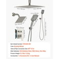 thumbnail image 6 of VEVOR Shower Faucet Set, 12 Inch Ceiling Mount Rainfall Shower System with 6 Inch Wall Mount Head and 4 in 1 Handheld Spray, Rotatable 3-Function Dual Rain Head Brass Valve & Trim Kit, Brushed Nickel, 6 of 9