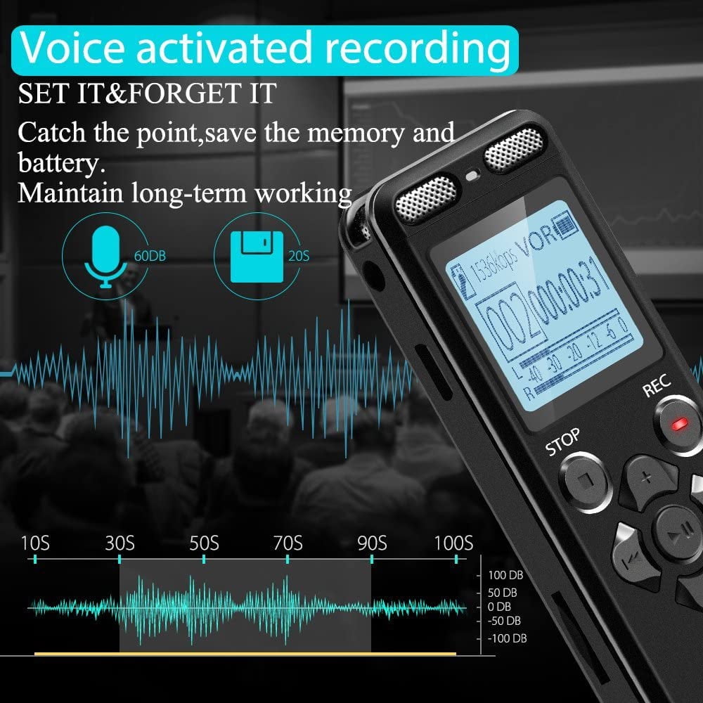 HD Audio Recorder with Dual Intelligent Noise Reduction Microphones for Meetings/Interviews/ Lectures/Class Digital Voice Recorder HOMIEI 16 GB Voice Activate Recorder/ MP3 Player Rechargeable 