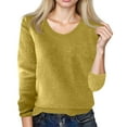 thumbnail image 4 of Sweaters for Women Solid Color Crewneck Long Sleeve Lightweight Basic Warm Winter Ladies Knitted Sweater Yellow S, 4 of 5