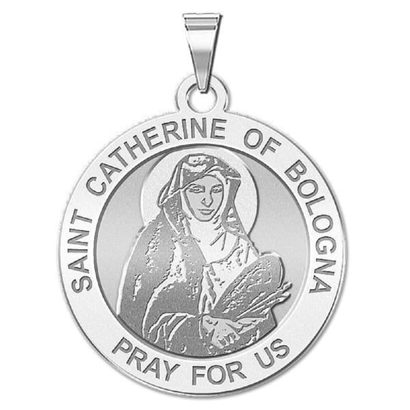 Picturesongold.Com Saint Catherine Religious Necklace Pendants Adult-1in Quarter-14K White Gold