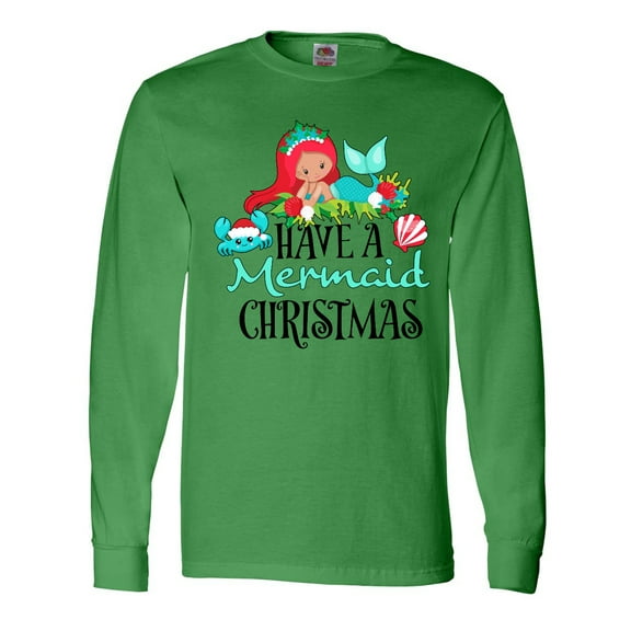 Inktastic Have a Mermaid Christmas with Crab and Seashell Long Sleeve T-Shirt