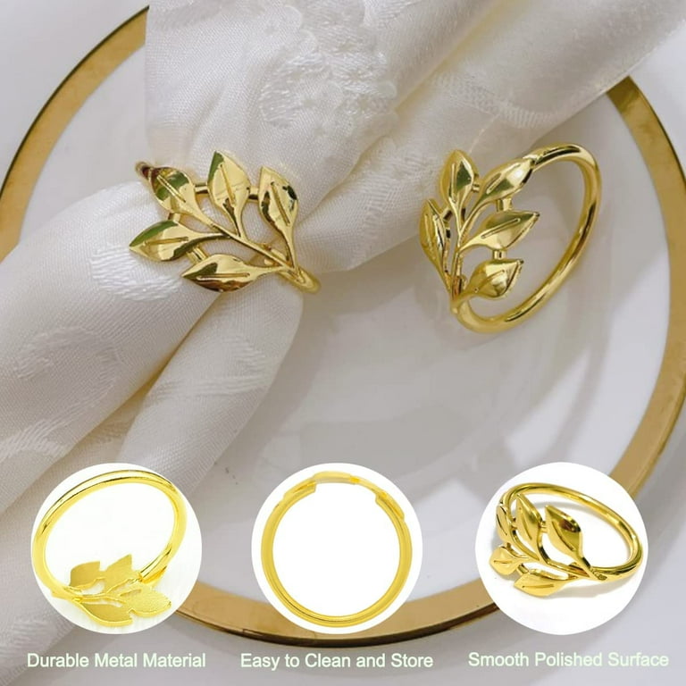Set Of 12 Gold Bamboo Napkin Rings - Stainless Steel, Electroplated, For Wedding, Party & Holiday Tables