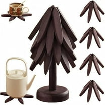 Wooden Trivets for Hot Dishes-Tree Shape Trivet Set, 4 Walnut Wood   1 Stand stored Like a Christmas Tree,Foldable Kitchen Wooden Trivet,for Hot Dishes Pot Bowl Teapot Hot Pot Holder