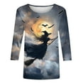 thumbnail image 4 of Kilaqueen Cute Funny Halloween Shirts for Women Plus Size 3/4 Length Sleeve Crew Neck Womens Tops Vintage Festival Witch Graphic Tunic Tops, 4 of 5