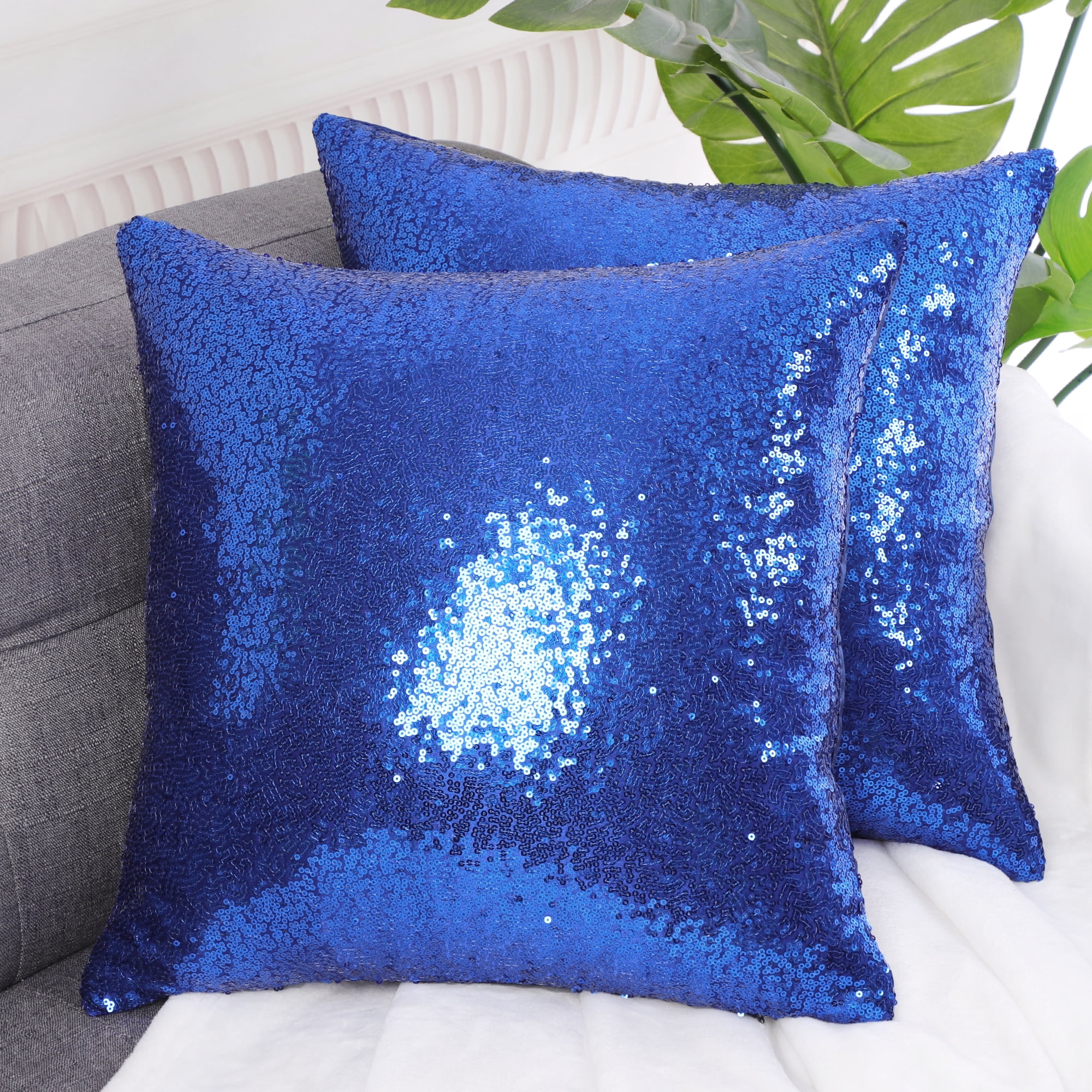 Unique Bargains 2 Pack Sequins Decorative Throw Pillow Covers 16" x16" Royal Blue