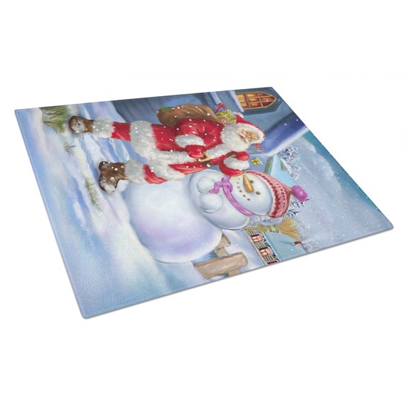 Carolines Treasures APH6200LCB Christmas Santa Claus and Snowman Glass Cutting Board Large, 12H x 16W, multicolor