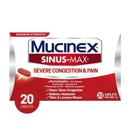 Mucinex Sinus-Max Severe Congestion Relief Caplets, 20 count, Triple Action (Best Medicine For Congestion And Cold)