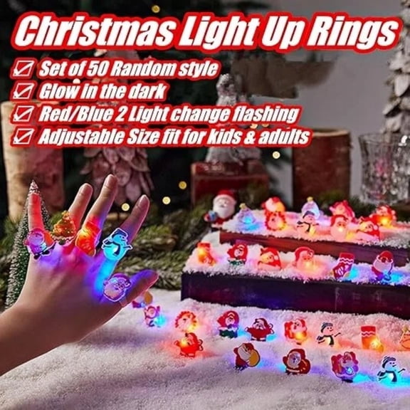 Christmas Stocking Stuffers for Kid Christmas Party Favors for Kid LED Light Up Rings Flash Christmas Toys Glow in The Dark Goodie Bag Stuffers Non Candy Gift Bag Fillers 50PCS RANDOM STYLE