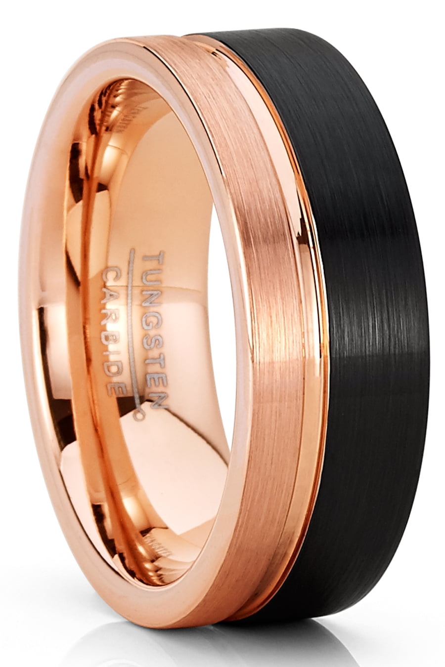 RingWright Co. Mens Tungsten Ring Offset Groove Wedding