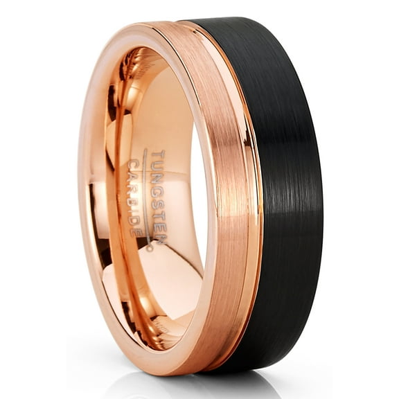 Metal Masters Mens Tungsten Ring Offset Groove Wedding Band Comfort-fit 8mm Black Rosetone
